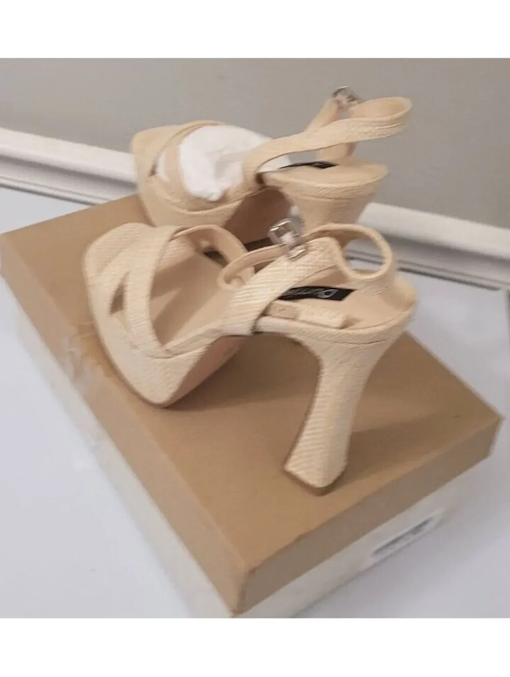 Dumley Women's Raffia Beige Platform Chunky Heel Sandals Fashion Shoes Size 6